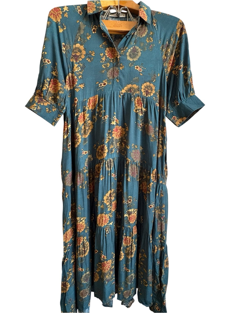NATURAL LIFE Teal Floral Tiered Maxi Dress